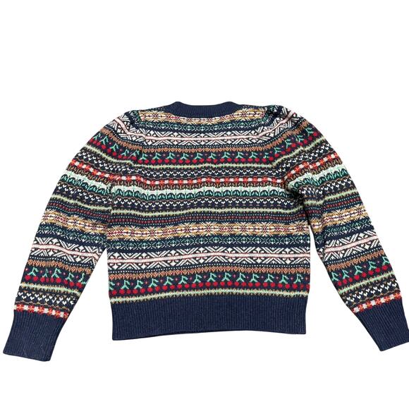 J. Crew Puff Sleeve Navy Heather Emerald Fair Isle Crewneck Sweater XXS Wool - Picture 7 of 7